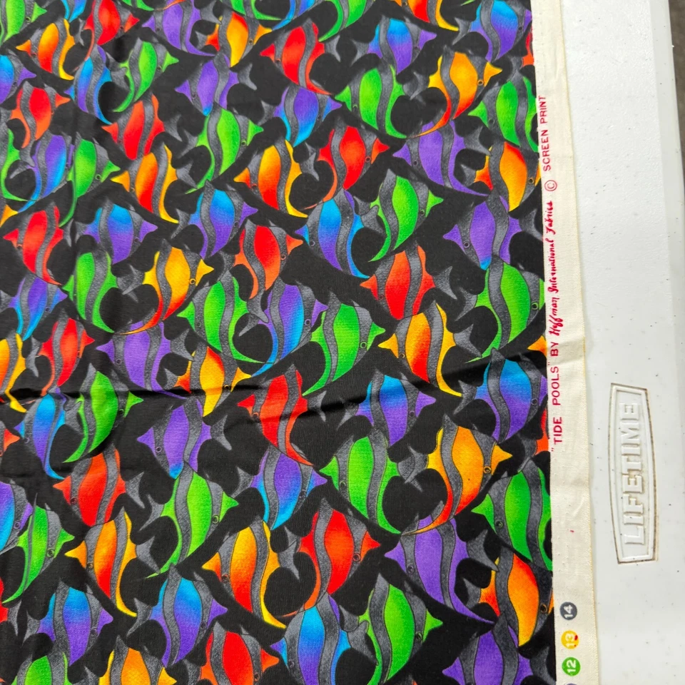 Tela Hoffman vintage multicolor peces marea piscinas algodón 43x184 5,1 yardas Foto 3 de 4