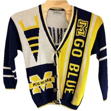 BellePointe Michigan Wolverines Go Blue Knit Cardigan Vintage