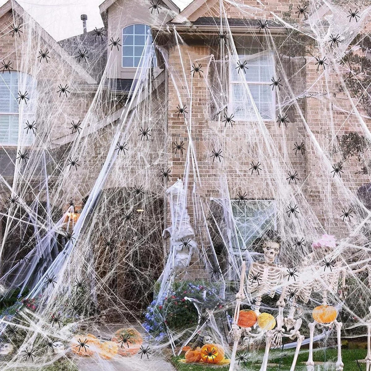 Halloween Spider Web Decorations Set – Covers 3000 Sq Ft with 200 Small Spiders