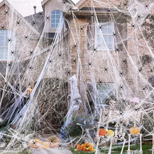 Halloween Spider Web Decorations Set – Covers 3000 Sq Ft with 200 Small Spiders