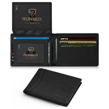RUNBOX Wallet for Men and Women Slim Rfid Leather 2 ID Window With Gift Box