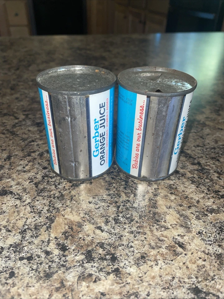 2 Vintage 60's Gerber Play Food Baby Orange Juice / Apple Cherry 4.2 oz Cans - Image 3 of 4