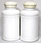VTG White Milk Glass Spice Jars Apothecary Bottles Screw On Lids Set of 2 EUC