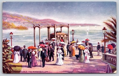TUCK~Monte Carlo Monaco~Passenger Lift~Gentlemen~Ladies~Umbrellas~c1910 Postcard