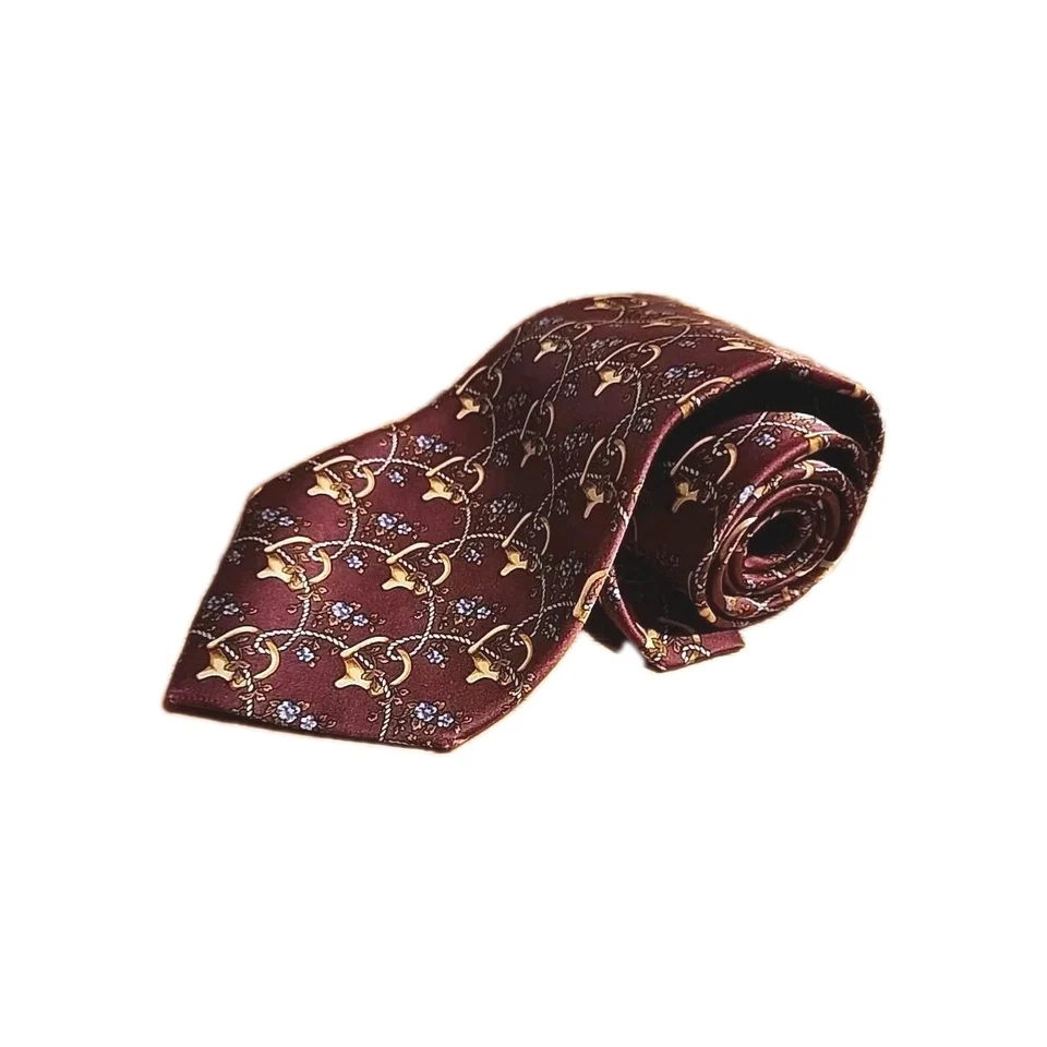 Corbata de diseño 100 % seda azul granate tostado dorado clásico 57" Bill Bass Foto 3 de 4