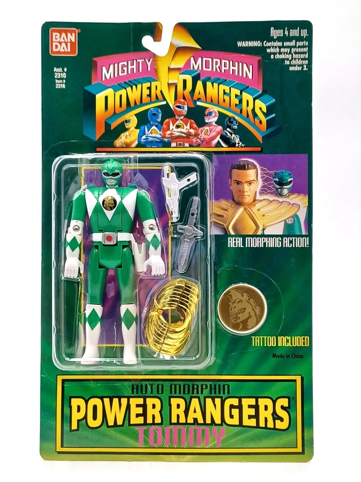 1994 Bandai Power Rangers Auto Morphin Flip Head Green Ranger Tommy Figur / MisB - Bild 1 von 4