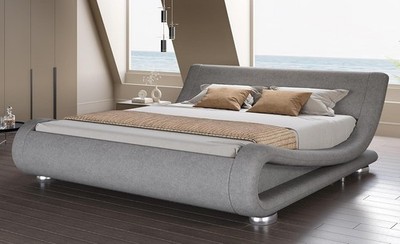 Queen Size Upholstered Bed Frame, Deluxe Low Profile Sleigh Bed with 