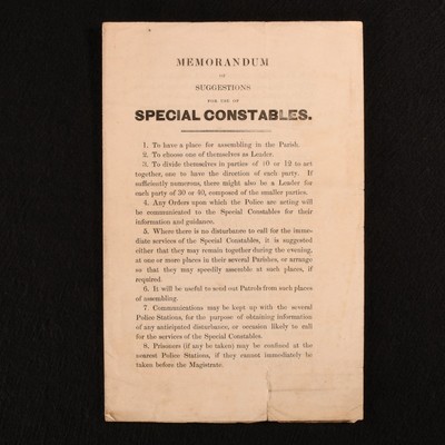1848 Memorandum of Suggestions For Use of Special Constables Very Scarce 1st