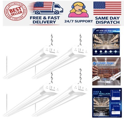 4 Pack Linkable LED Shop Light, 4FT 42W [250W Equivalent], 4400lm, 5000K Dayl...