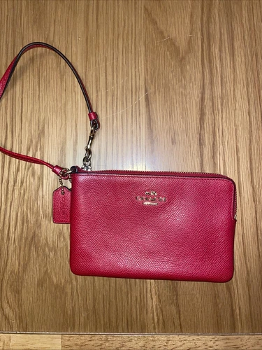 Coach Portafoglio Piccolo Polso Rosso Ciliegia Pelle Ciottolato G1405 Borsa So