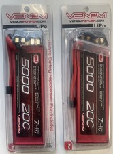 2pk VENOM 7.4V 5000mAh 20C 2S Lipo Battery For 1/10 And 1/8 RC Cars New 1555