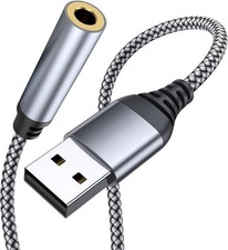 USB to 3.5mm Jack Audio Adapter, 39 inch USB to Audio Aux Cable External Ster...
