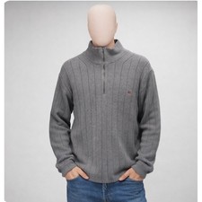 Polo Jeans Co Ralph Lauren Mens XXL Grey Ribbed 1/4 Zip Cotton Sweater Pullover