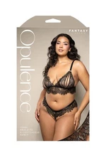 Fantasy Lingerie Queen Opulence Pearl Bralette & Crotchless Panty Set Black Plus