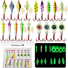 Dovesun 15PCS Rattling Glow Ice Fishing Spoons Kit for Bass, Crappie, Panfish