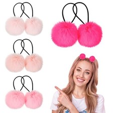 8 Pcs Fluffy Elastic Ball Hair Accessories - Pom Pom Scrunchies in Pink Series