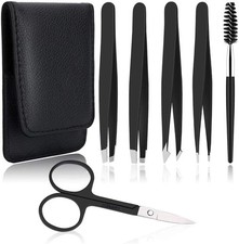 6 PCS Professional Tweezers Set - Stainless Steel Precision Tweezer Kit  Black 