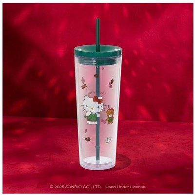 Starbucks Hello Kitty Clear Plastic Tumbler with Ribbon Design Green