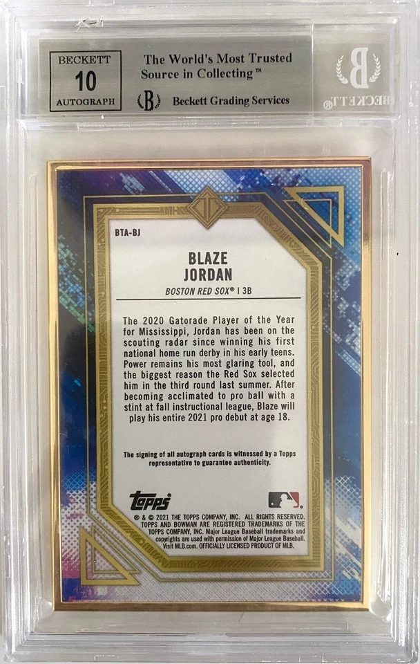 2021 Bowman Transcendent Blaze Jordan (RC) Emerald Auto 5/5 SSP BGS 9 Auto 10 - Image 2 of 2