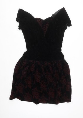 Jessica McClintock Damen schwarz Samt Blumen kurz Fit & Flare Kleid Größe 10