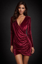 👗 SHEIN Burgundy Velour Wrap Dress – Size Large – Brand New With Tags