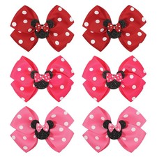 Baby Hair Accessory Set 6 Piece Mouse Ear Bows and Clips for Girls, Women -