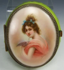 ROYAL VIENNA HAND PAINTED LADY & BIRD TRINKET POWDER BOX ARTIST SIGNED
