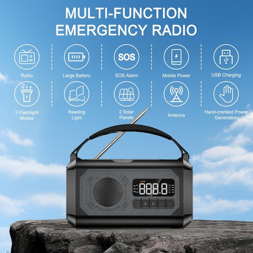 12000mAh Emergency Hand Crank Radio, Portable Weather Alert AM/FM/NOAA, Solar... - Picture 4 of 7