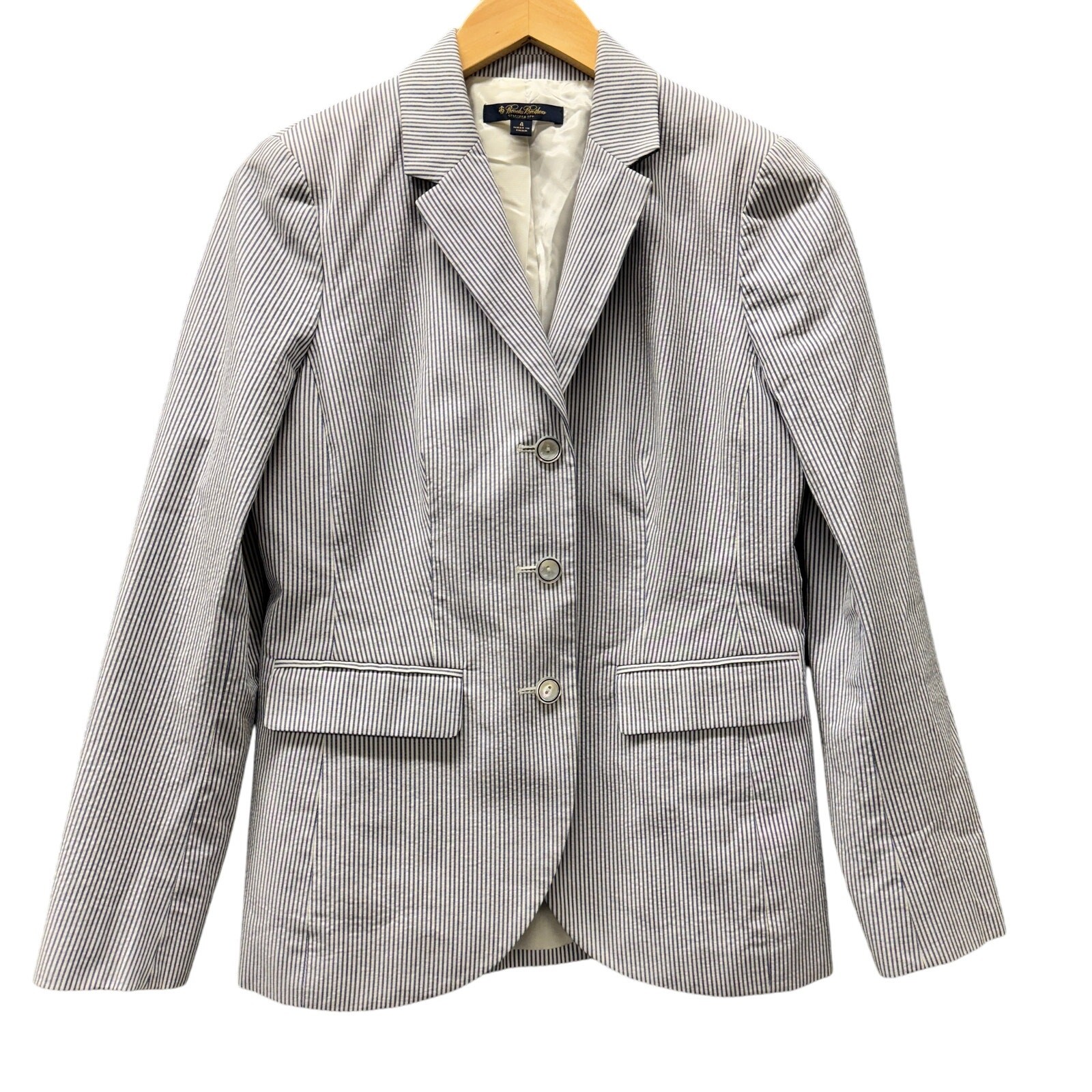 Brooks Brothers Blazer Womens 4 Stellita Fit Blue White Coastal Stripe Jacket