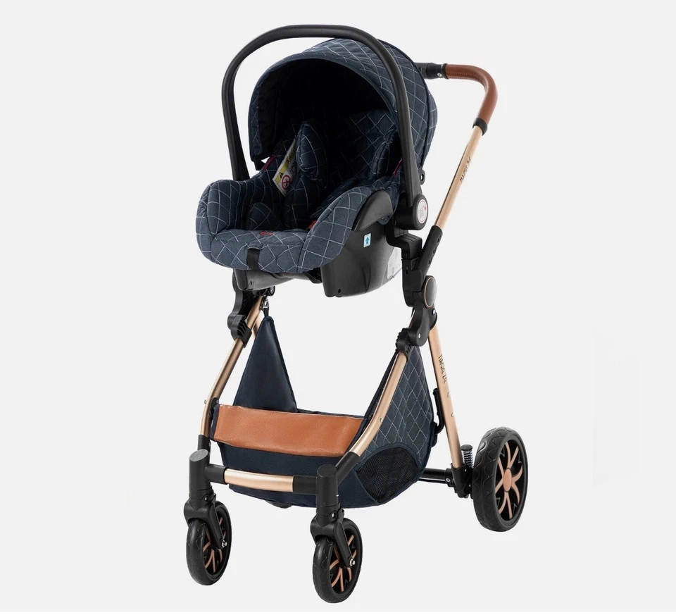 Carrinho de bebê 3 em 1 base de carro com base de assento de carro Isofix Safety bebê super azul - Imagem 3 de 4