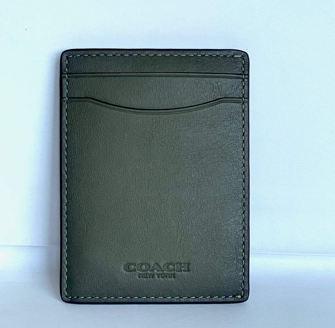 Coach Money Clip Card Case Mens Army Green Leather C6702 Wallet Compact-image
