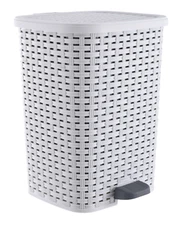 Superio Wicker Style Step-On Pedal Trash Can, 6.8 Gallon, 26L, White Smoke Color