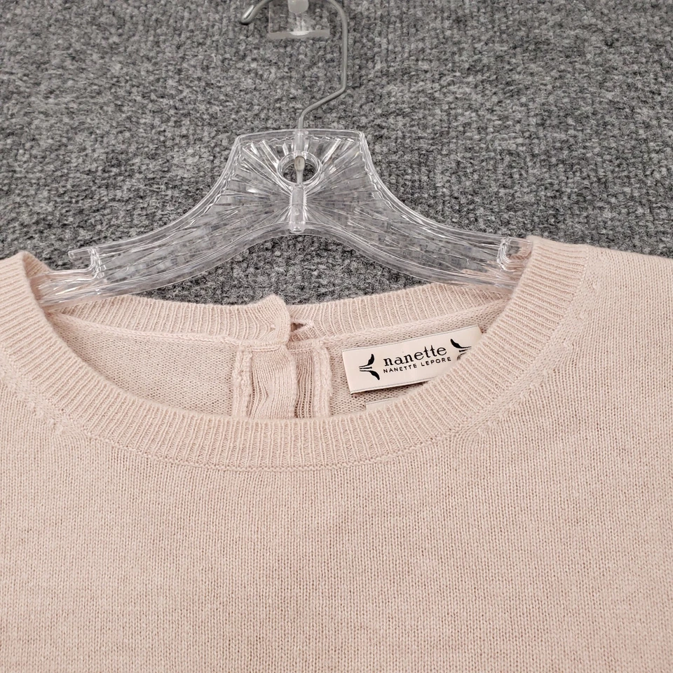 Suéter Nanette Lepore Mujer M Mediano Beige 2 Capas Cachemira Manga 3/4 Pullover Foto 4 de 4