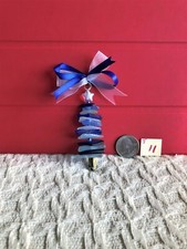 Genuine Blues mix Surf Tumbled Sea Glass Christmas Tree with Bow T11