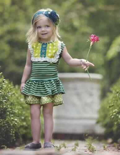 PERSNICKETY Forget Me Not LOU LOU Top con Volantes Verde LIMA Lunares Rayas TRAJE 4 Foto 2 de 4