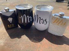 Mr and Mrs Wine Tumbler Set, Wedding Wine Tumbler, 12 Oz With Matching Flasks