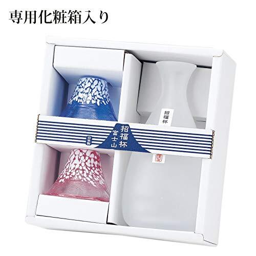 Cold Sake Set Mt. Fuji Set of Sake Cup & Bottle Blue Red White Made in Japan - Picture 4 of 7