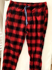 Gap pajamas pants medium m red black check 100 cotton flannel weave drawstring