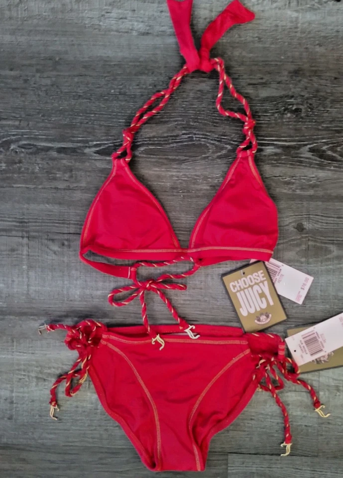 $148 Nuevo Traje de Baño Bikini Y2K Juicy Couture XS Pequeño Rojo Dorado Tanga X Pequeño P Foto 2 de 4