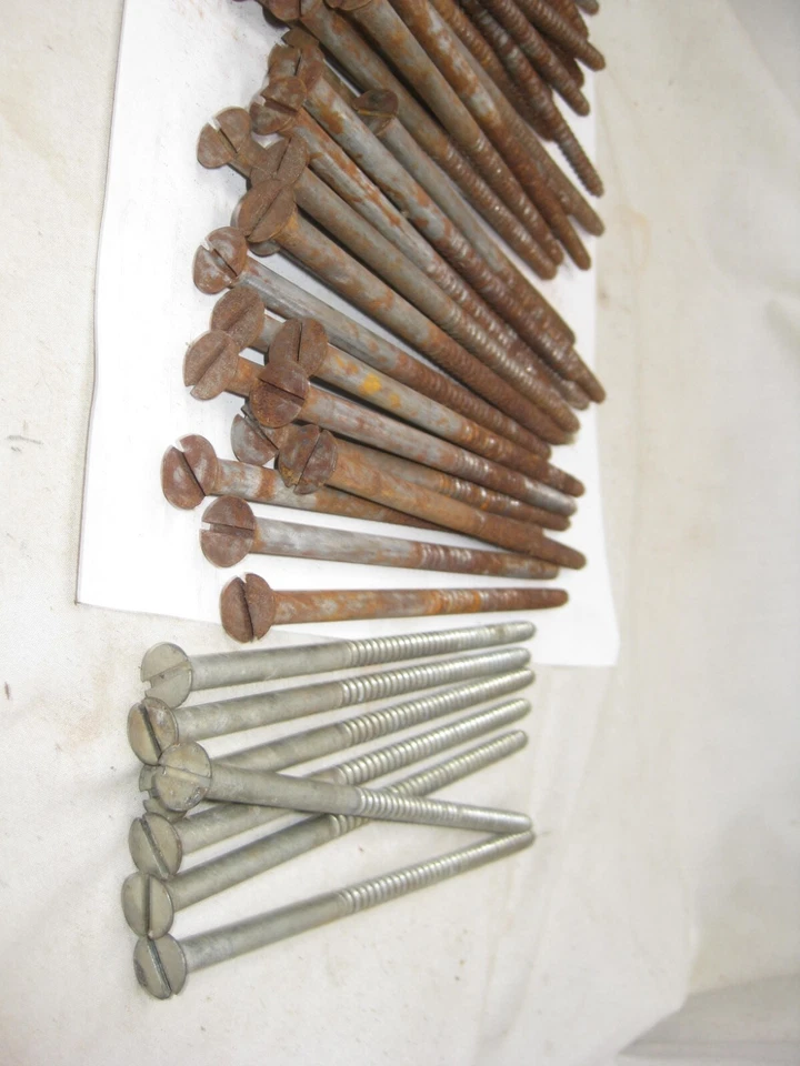 qty. 56 vintage 6 inch screws flat head slotted wood screw quality fastener - Image 3 of 4