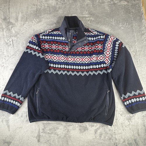 Polo Ralph Lauren Sweater Men XL Blue Fair Isle 1/4 Zip Fleece Pockets Pullover - Picture 11 of 12