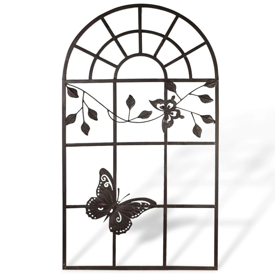 AUBAHO Ventana de establo nostálgica ventana marco de metal mariposa estilo antiguo marrón 97 cm