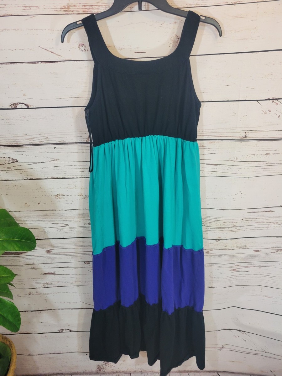 Catherines Tiered Tank Dress Green Purple Black Knit 100% Cotton Women's  Size 0X