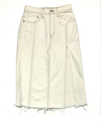 Free People We The Free Mambo Denim Midi Skirt Fringe hem 24