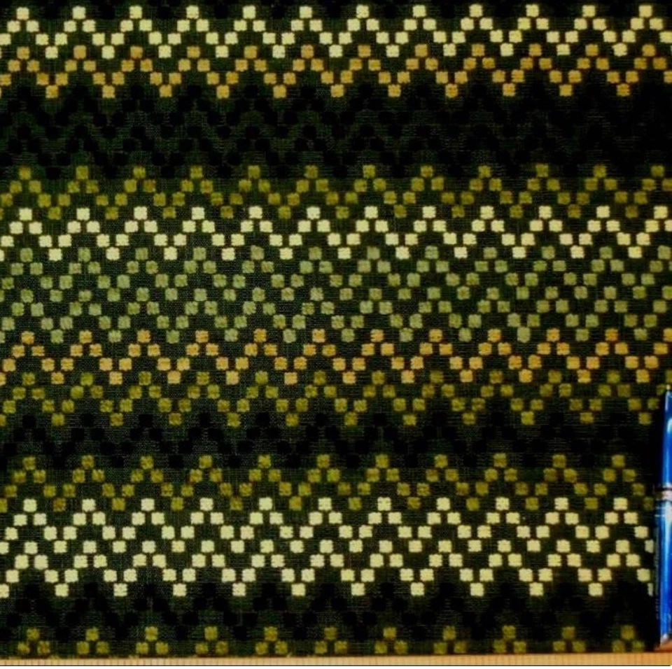 Zig Zag Peaks in Green Moss Hemp boho chic bohemian vintage style fabric - Image 3 of 4