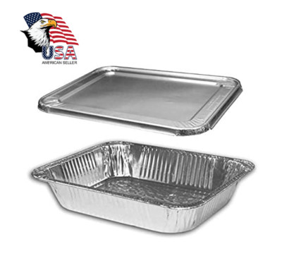 50pc Half-Size 9'' x 13'' Aluminum Deep Disposable Pans with Lids Heavy Weight