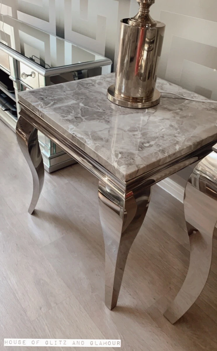 Marble side table on sale with silver legs