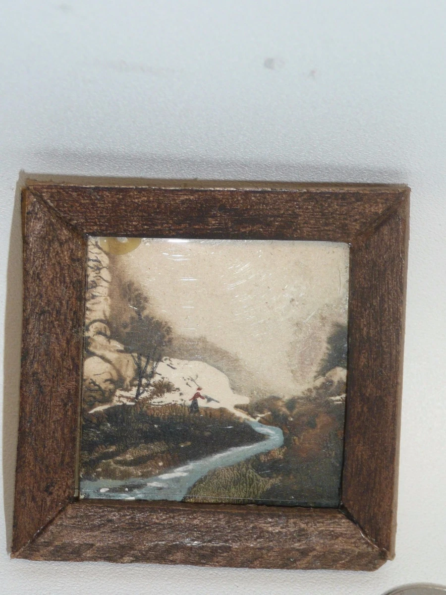 Artisan Made Miniature Doll House Painting w Wood Frame 1 3 4