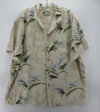 VINTAGE Paradise Found Shirt Men XXL Beige Hawaiian Floral Button Up Pocket *