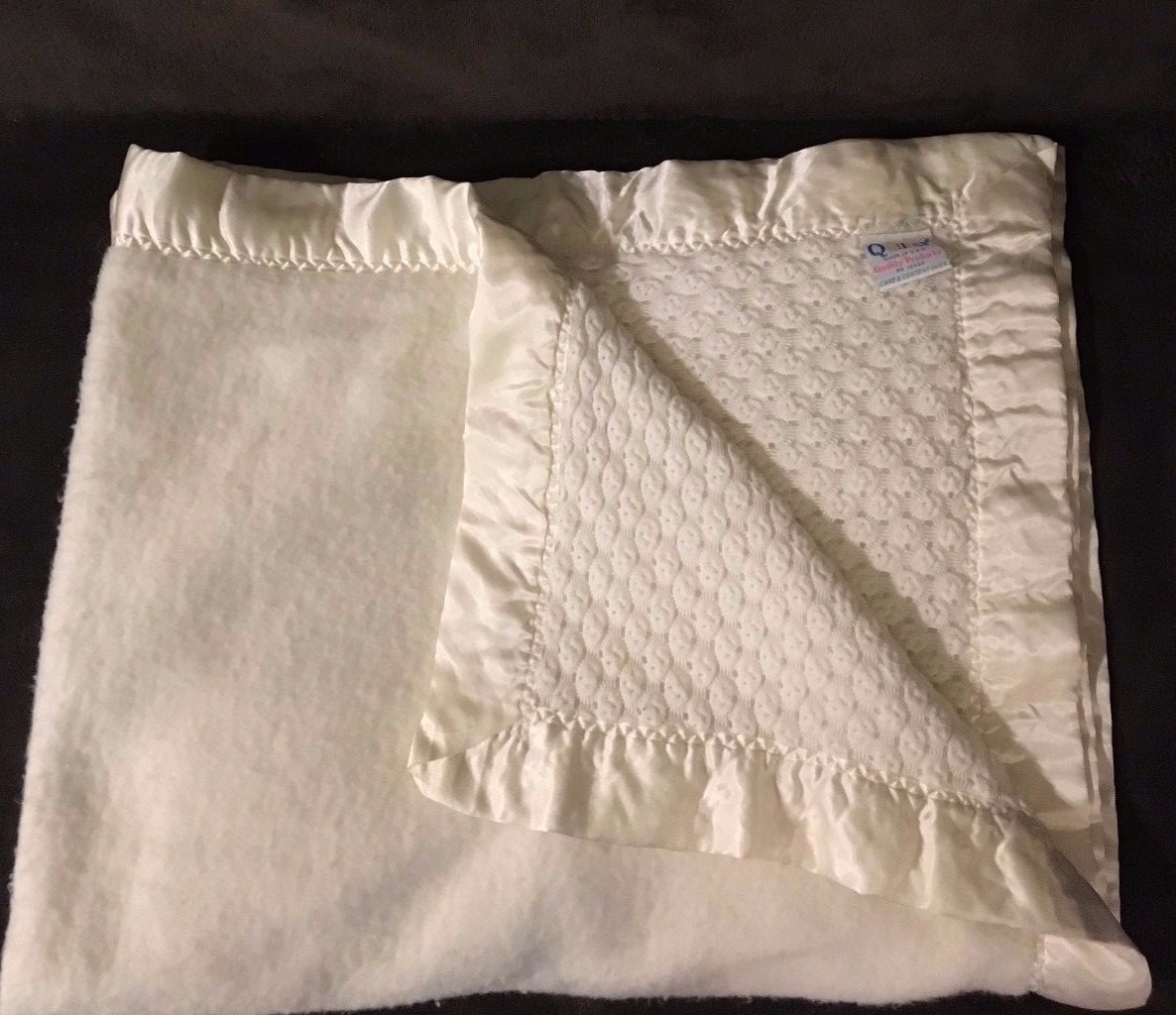 QUILTEX 100 ACRYLIC WHITE BABY BLANKET SATIN TRIM 35 X 44" eBay